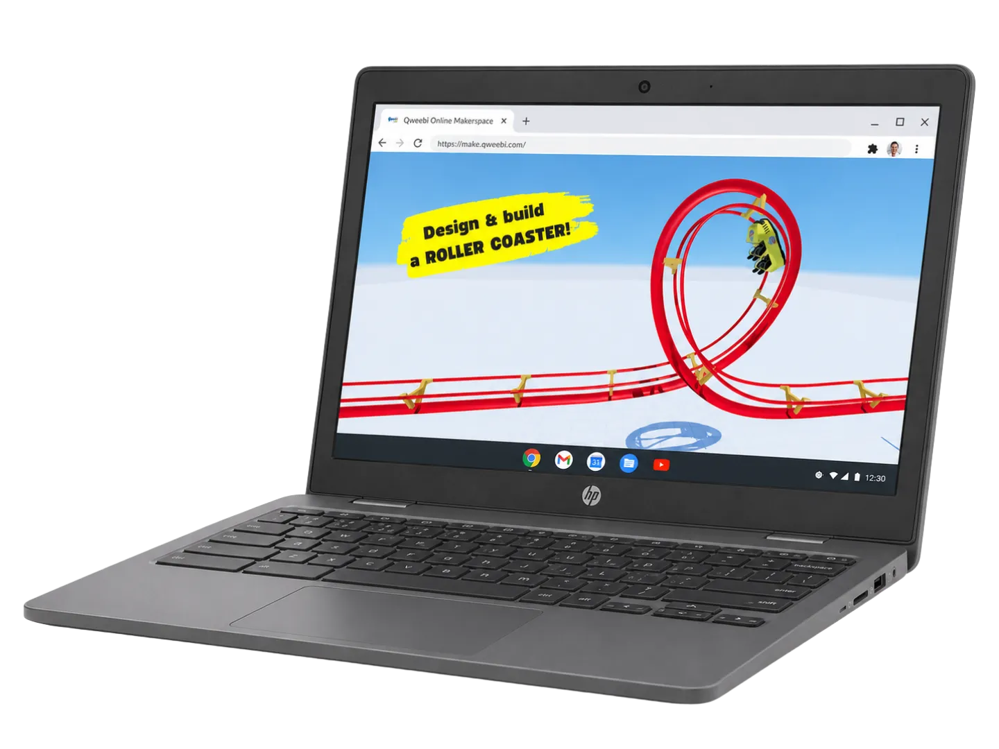 Qweebi's project library open in a browser on a Chromebook.